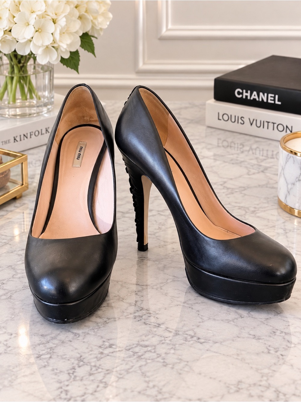 Miu Miu Black Leather High Platform Pumps